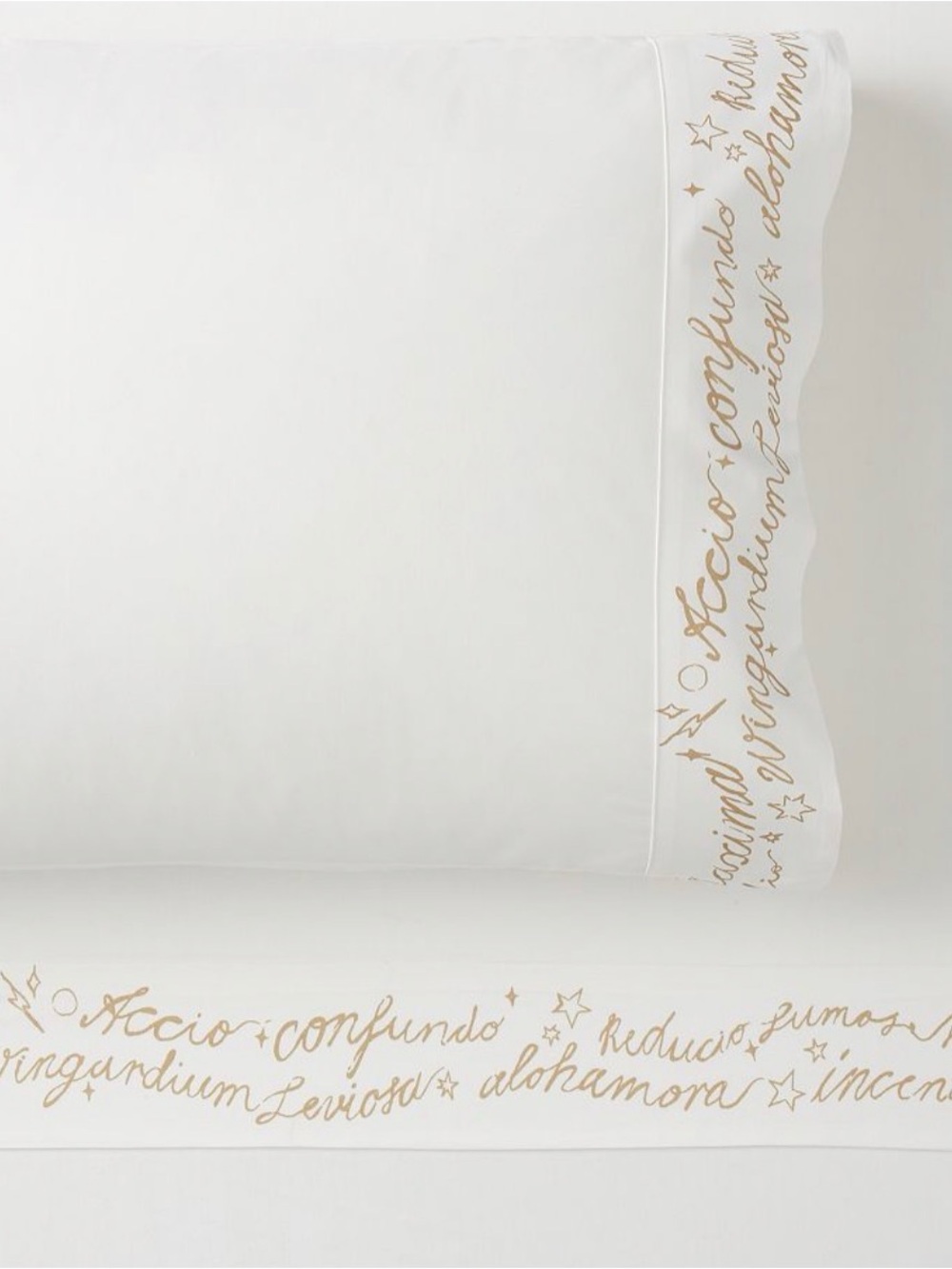 Pottery Barn Teen White Sheet Set with Gold Script Trim